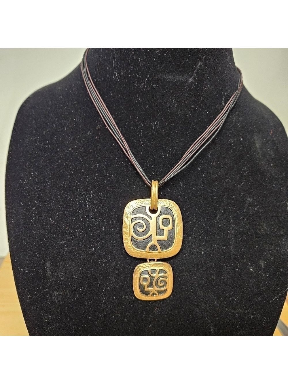 Lia Sophia Gold-tone and Black Geometric Pendant Necklace